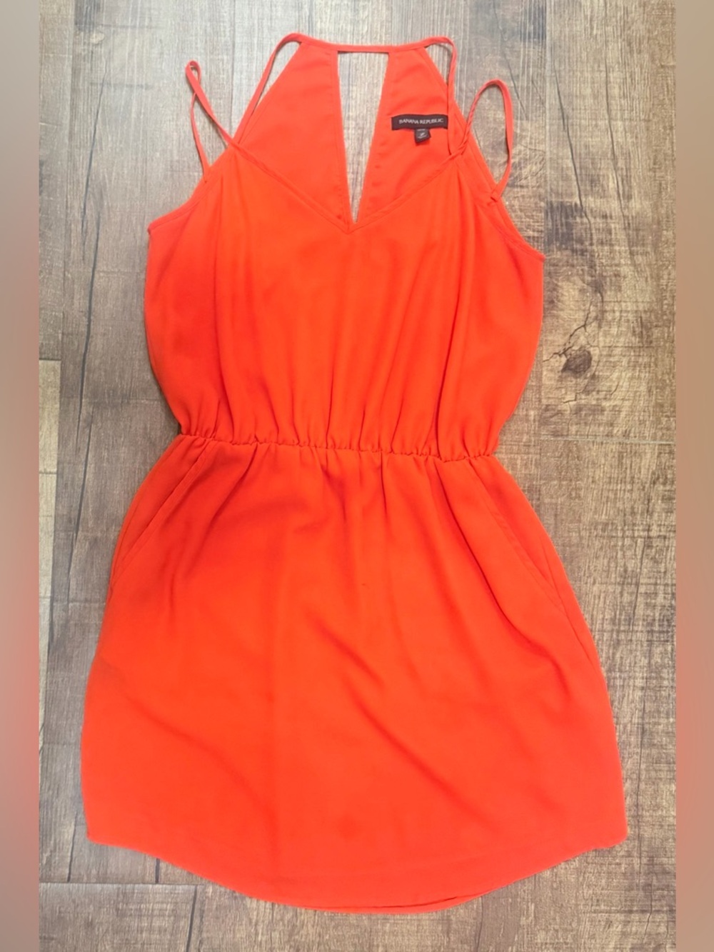 Banana Republic Petite Bright Coral Mini Dress 2P Strappy V-Neck